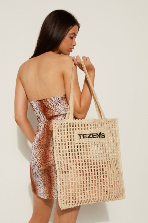 Dámské Tašky Tezenis Straw Paper Beach Béžový | CZ-KN0586794