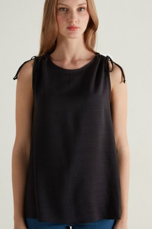 Dámské Tílko Tezenis Brushed Cloth with Straps Černé | CZ-MU2538064