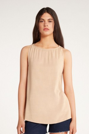 Dámské Tílko Tezenis Brushed Fabric Béžový Béžový Hnědé | CZ-FC8341069