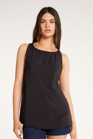 Dámské Tílko Tezenis Brushed Fabric Černé | CZ-SC2870631