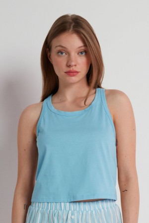 Dámské Tílko Tezenis Cropped Bavlněné Halter Blankyt | CZ-TY6580273