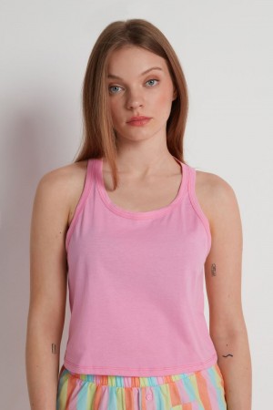 Dámské Tílko Tezenis Cropped Bavlněné Halter Růžové | CZ-XQ5069178