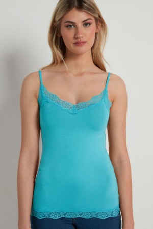 Dámské Tílko Tezenis Krajkové Insert Blankyt Blankyt Tyrkysové | CZ-MQ5917430