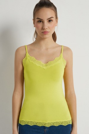 Dámské Tílko Tezenis Krajkové Insert Světle Citrón Žluté | CZ-VW5208791