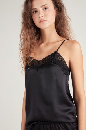 Dámské Tílko Tezenis Krajkové and Satin Černé | CZ-LF8263147