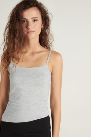 Dámské Tílko Tezenis Round-Neck Stretch Bavlněné Šedé | CZ-QG1802543