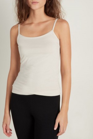 Dámské Tílko Tezenis Round-Neck Stretch Bavlněné Bílé Bílé Krém | CZ-EX8024196