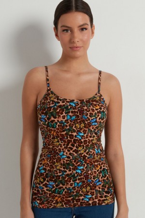 Dámské Tílko Tezenis Round Neck in Stretch Bavlněné Leopard | CZ-MW4069581