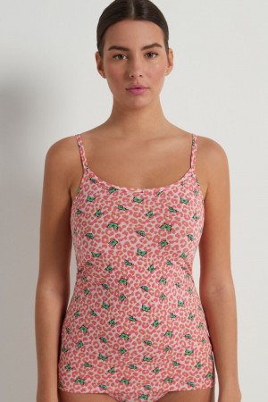 Dámské Tílko Tezenis Round Neck in Stretch Bavlněné Spotted Butterfly Print | CZ-DV4791268