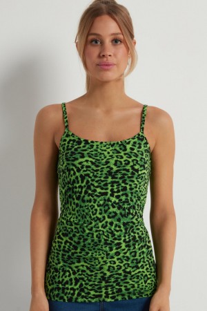 Dámské Tílko Tezenis Round Neck in Stretch Bavlněné Zelene | CZ-DP9370245