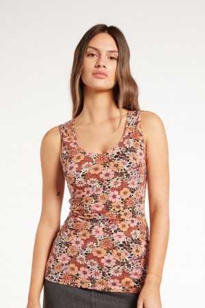 Dámské Tílko Tezenis Rounded V-Neck Bavlněné Floral Animal Print | CZ-HR9364872