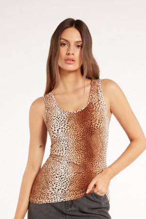 Dámské Tílko Tezenis Rounded V-Neck Bavlněné Vintage Animal Print | CZ-DE1054936