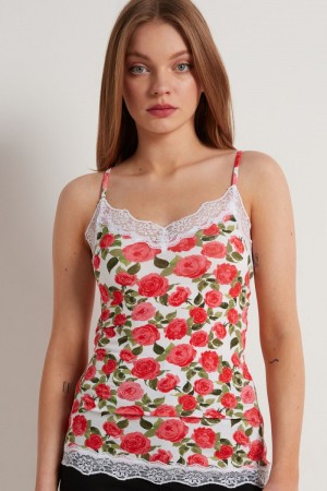 Dámské Tílko Tezenis V Neck with Krajkové Insert Růžové | CZ-MS1483905