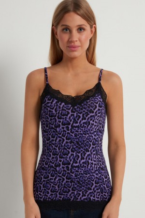 Dámské Tílko Tezenis V Neck with Krajkové Insert Fialové | CZ-NY8032159