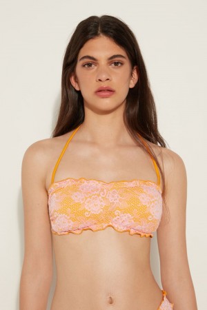 Dámské Topy Do Bikin Tezenis Blush Krajkové Removable Padding Bandeau Oranžové Žluté Růžové | CZ-GD4126750
