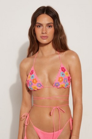Dámské Topy Do Bikin Tezenis Crochet Bouquet Triangle Růžové Fuchsie | CZ-WO3208564