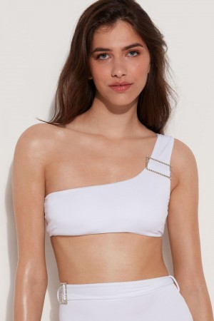 Dámské Topy Do Bikin Tezenis Crystal Přezkou Bra-Style Bílé | CZ-JF4785126