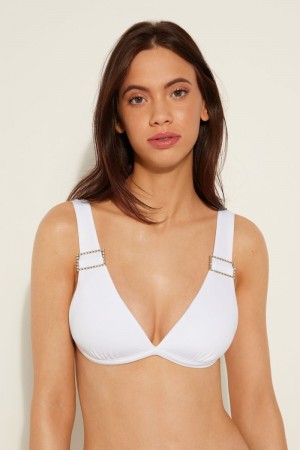 Dámské Topy Do Bikin Tezenis Crystal Přezkou Triangle Bikiny Bílé | CZ-FX1857362