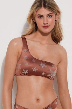 Dámské Topy Do Bikin Tezenis Crystal Stars Bra Style Hnědé | CZ-SI3890542