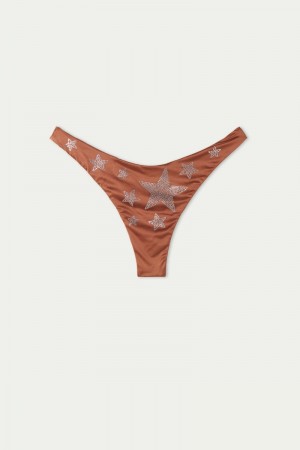 Dámské Topy Do Bikin Tezenis Crystal Stars High-Cut Brazilian Hnědé | CZ-QB4957381