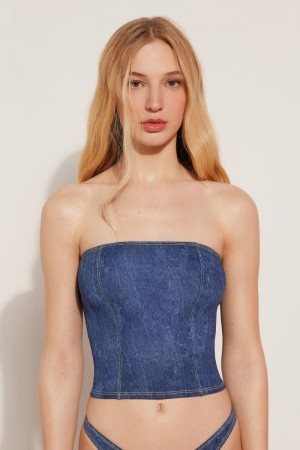 Dámské Topy Do Bikin Tezenis Denim Bikiny Tube Top Blankyt | CZ-QX8276954