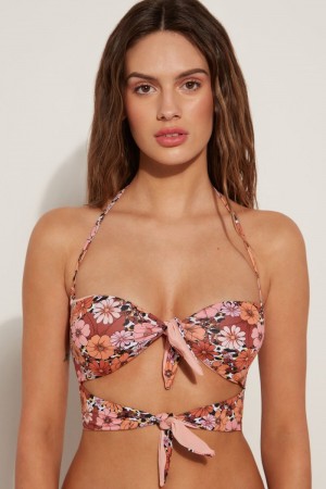 Dámské Topy Do Bikin Tezenis Flower Animal Print Bandeau Floral Animal Print | CZ-JU7835940