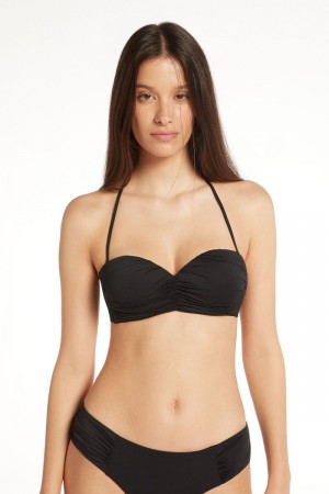 Dámské Topy Do Bikin Tezenis Gathered Recycled Microfiber Polstrovaný Bandeau Černé | CZ-HZ6541379