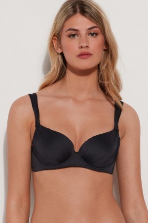 Dámské Topy Do Bikin Tezenis Gathered Recycled Polstrovaný Balconette Černé | CZ-PF5478031