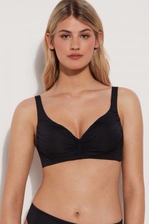 Dámské Topy Do Bikin Tezenis Gathered Recycled Lightly Polstrovaný Balconette Černé | CZ-GW1849570