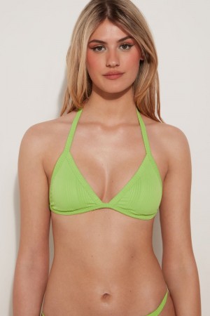 Dámské Topy Do Bikin Tezenis Green Žebrovaný Recycled Microfiber Triangle Zelene | CZ-QA8932014