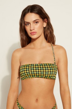 Dámské Topy Do Bikin Tezenis Houndstooth Brassiere Černé | CZ-WN9360215