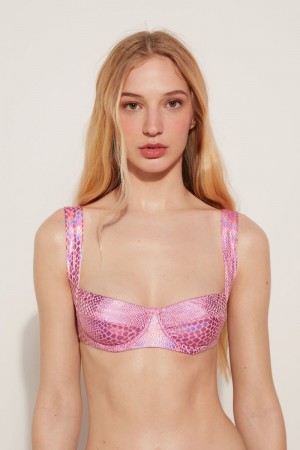 Dámské Topy Do Bikin Tezenis Lovely Snake Balconette Růžové Růžové Hadí Kůže | CZ-ZI0175326