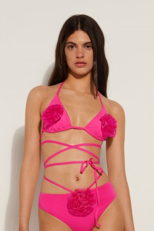 Dámské Topy Do Bikin Tezenis Pink 3D Roses Triangle Růžové | CZ-HI2047931