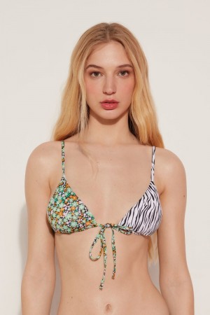 Dámské Topy Do Bikin Tezenis Pretty Flower Zebra Removable Cup Triangle Kytičkované | CZ-RV5384796