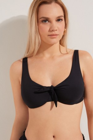 Dámské Topy Do Bikin Tezenis Recycled Microfiber Balconette Bikiny with Bow Černé | CZ-ET5980126