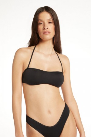Dámské Topy Do Bikin Tezenis Recycled Microfiber Bandeau with Removable Cups Černé | CZ-YA3751294
