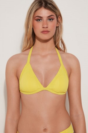 Dámské Topy Do Bikin Tezenis Removable Cup Recycled Žebrovaný Triangle Žluté Citrón Žluté | CZ-QN0481956