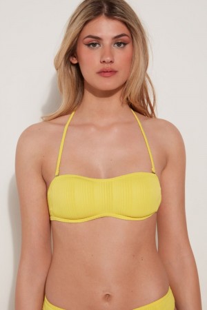 Dámské Topy Do Bikin Tezenis Removable Padding Recycled Žebrovaný Bandeau Žluté Citrón Žluté | CZ-PQ2059873