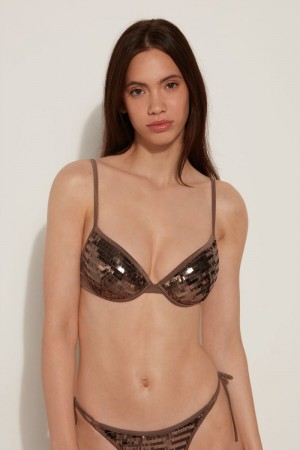 Dámské Topy Do Bikin Tezenis Riviera Sequin Push-Up Hnědé | CZ-AY6823190