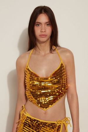 Dámské Topy Do Bikin Tezenis Riviera Sequin Bra-Style Metal Žluté | CZ-NQ6593712