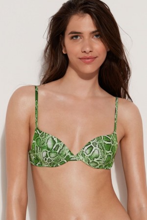 Dámské Topy Do Bikin Tezenis Tropical Snake Push-Up Zelene Hadí Kůže | CZ-VX7396581