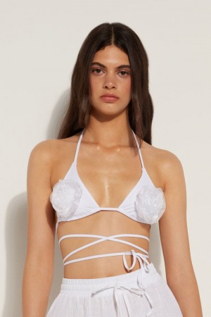 Dámské Topy Do Bikin Tezenis White 3D Roses Triangle Bílé | CZ-QH5328407