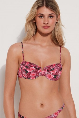 Dámské Topy Do Bikin Tezenis Wild Roses Balconette Růžové | CZ-ZQ7856904