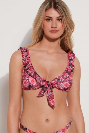 Dámské Topy Do Bikin Tezenis Wild Roses Bra Style Růžové | CZ-TX6431092