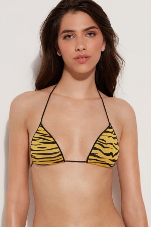Dámské Topy Do Bikin Tezenis Yellow Zebra Polstrovaný Triangle Černé Žluté | CZ-MT4875391