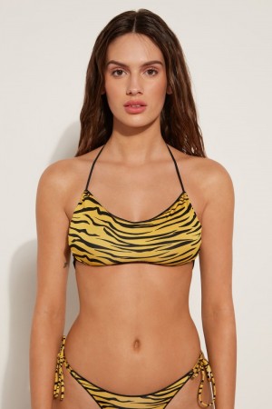 Dámské Topy Do Bikin Tezenis Yellow Zebra Removable Cup Brassiere Černé Žluté | CZ-PX6704859
