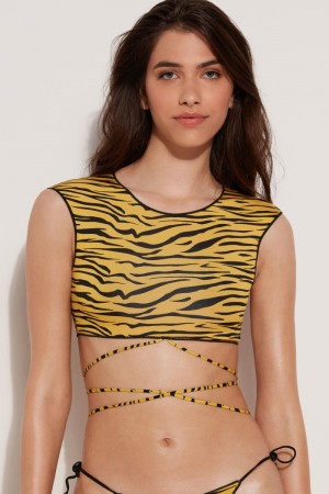 Dámské Topy Do Bikin Tezenis Yellow Zebra Bra-Style Černé Žluté | CZ-XW3951648
