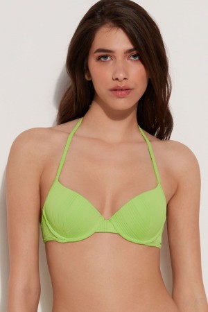 Dámské Topy Do Bikin Tezenis Žebrovaný Recycled Microfiber Polstrovaný Push-Up Zelene | CZ-PB4281035