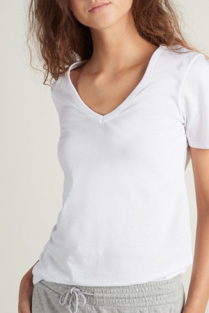 Dámské Tričko Tezenis Basic Bavlněné V-neck Bílé | CZ-FL1267034