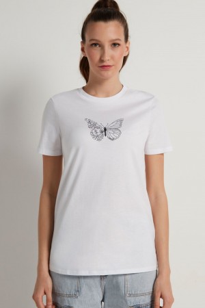 Dámské Tričko Tezenis Bavlněné Printed Bílé | CZ-BR4312678